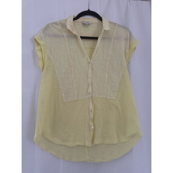 Lucky Brand Top Size S/P Yellow Short Sleeve Woven Gauze Mixed Button Down - Picture 1 of 7